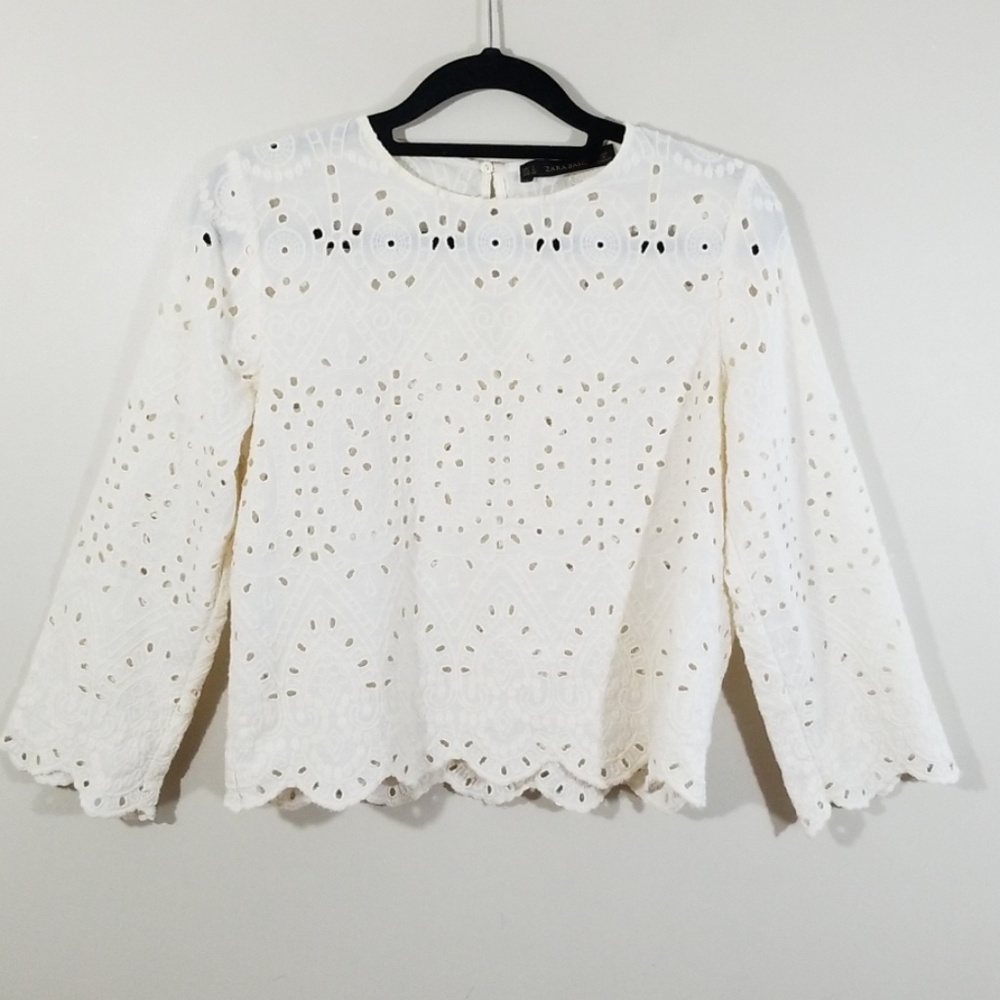 Zara Ivory Lace Cropped Long Sleeve Top